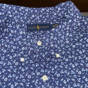 Men’s Blue printed cotton button down shirt with long sleeves. Size 3XL/3XB